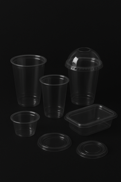 Vasos, tapas, pocillos y envases transparentes PET