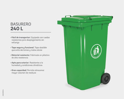 BASURERO CUADRADO VERDE 240 LT